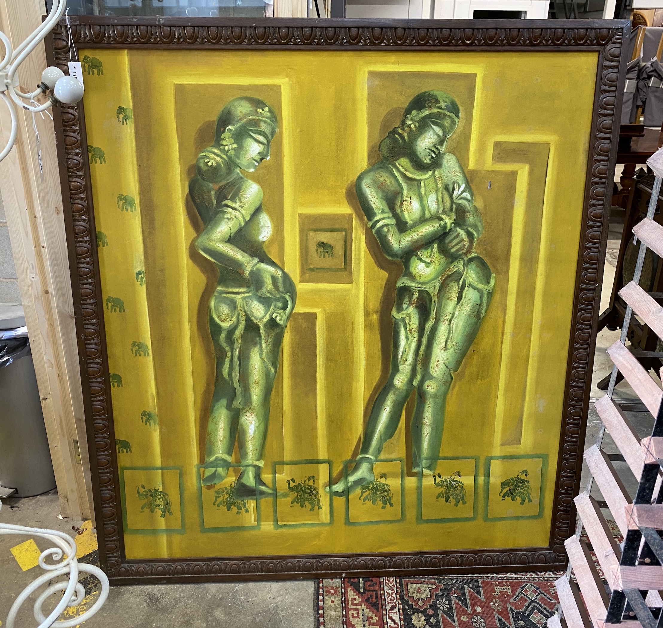 20th century Indian School, pair of oils on canvas, Classical figures, 150 x 135cm